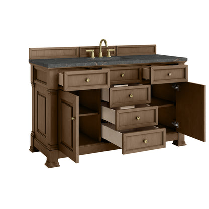 James Martin Vanities Brookfield 60" Pecan Single Vanity With 3cm Parisien Bleu Silestone Top