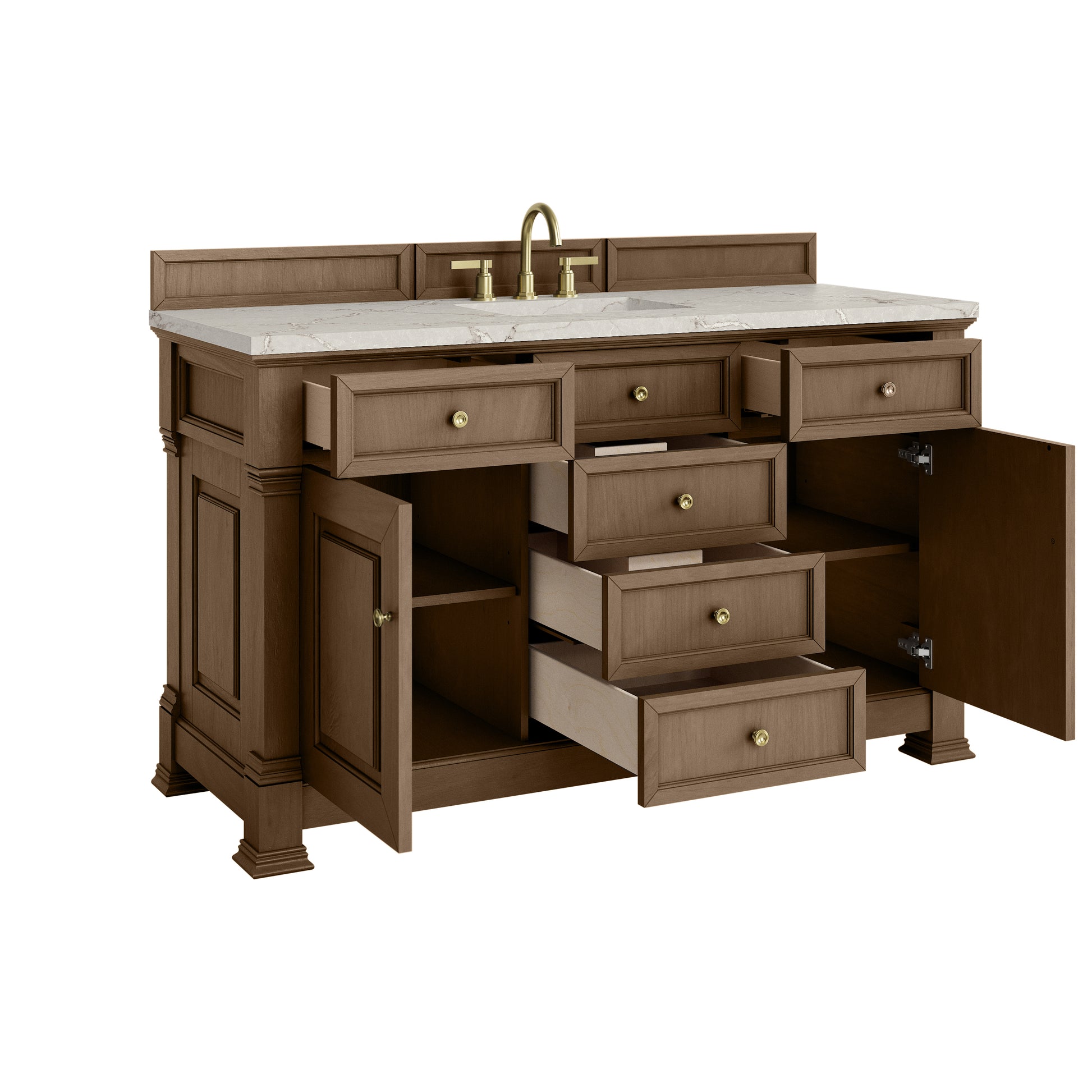 James Martin Vanities Brookfield 60" Pecan Single Vanity With 3cm Victorian Silver Silestone Top