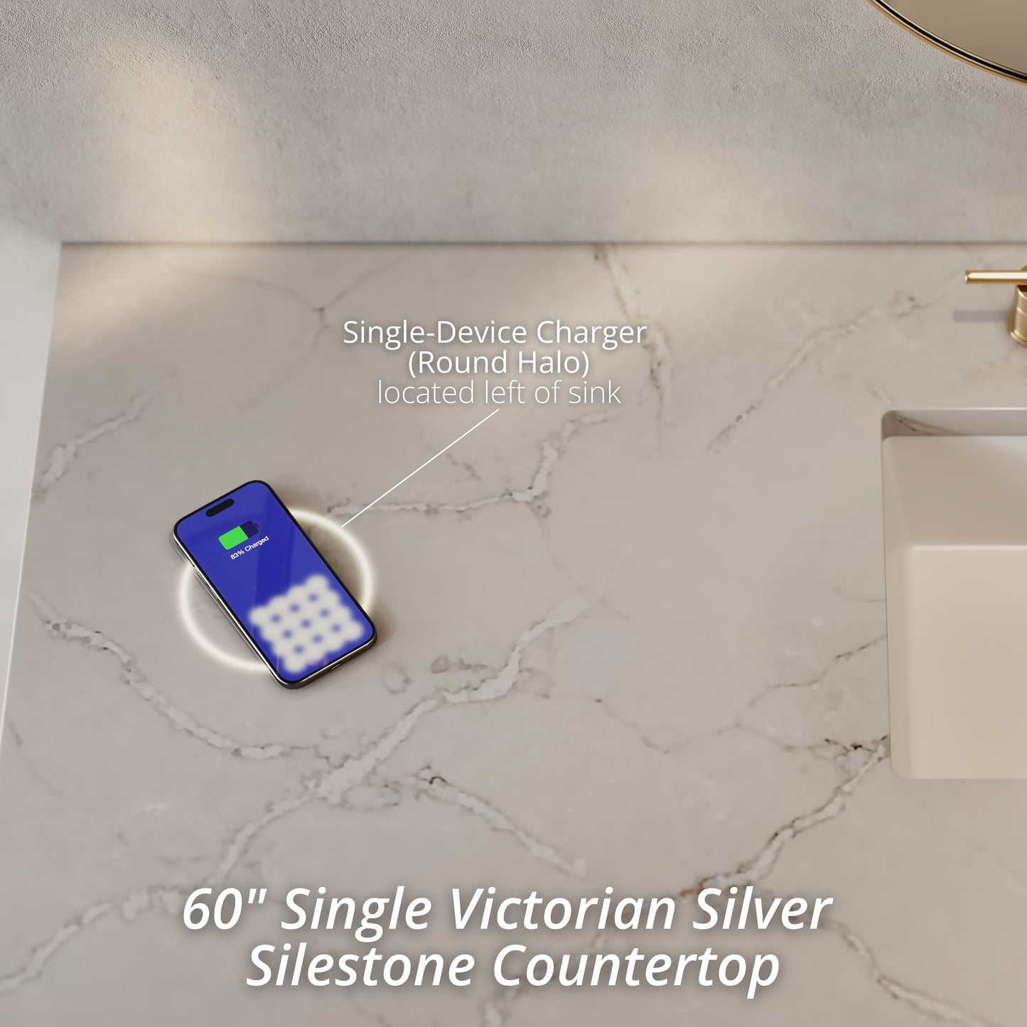 James Martin Vanities Brookfield 60" Pecan Single Vanity With 3cm Victorian Silver Silestone Top With FreePower Wireless Charger