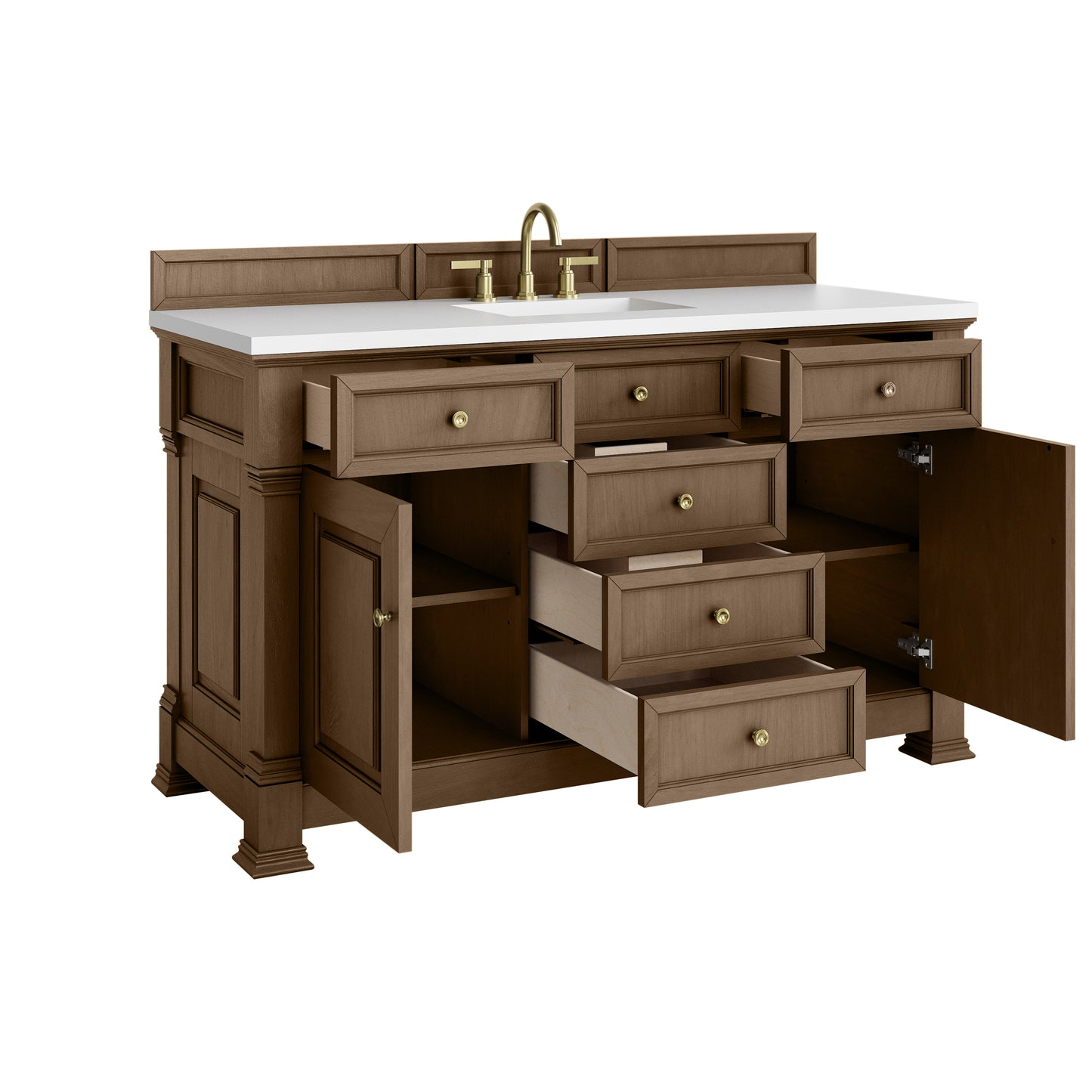 James Martin Vanities Brookfield 60" Pecan Single Vanity With 3cm White Zeus Silestone Top