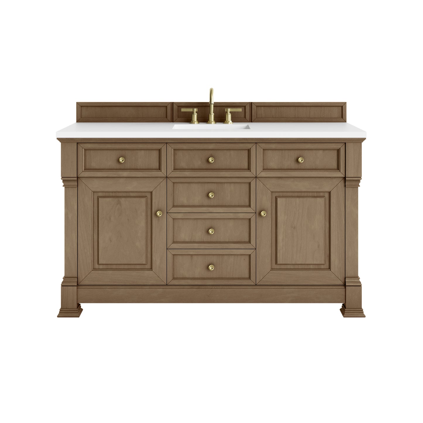 James Martin Vanities Brookfield 60" Pecan Single Vanity With 3cm White Zeus Silestone Top