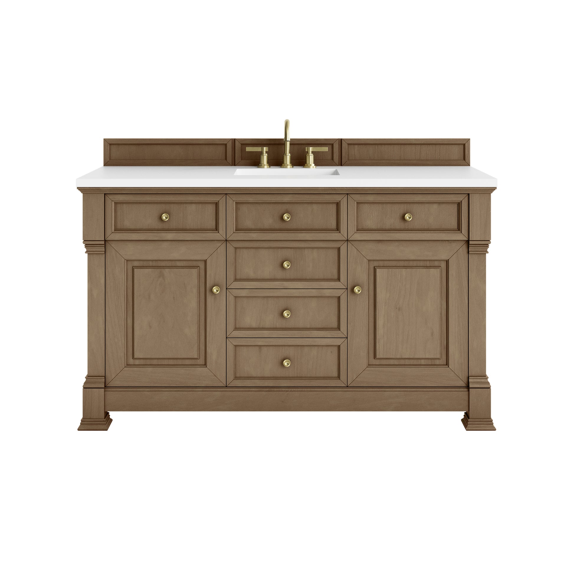 James Martin Vanities Brookfield 60" Pecan Single Vanity With 3cm White Zeus Silestone Top