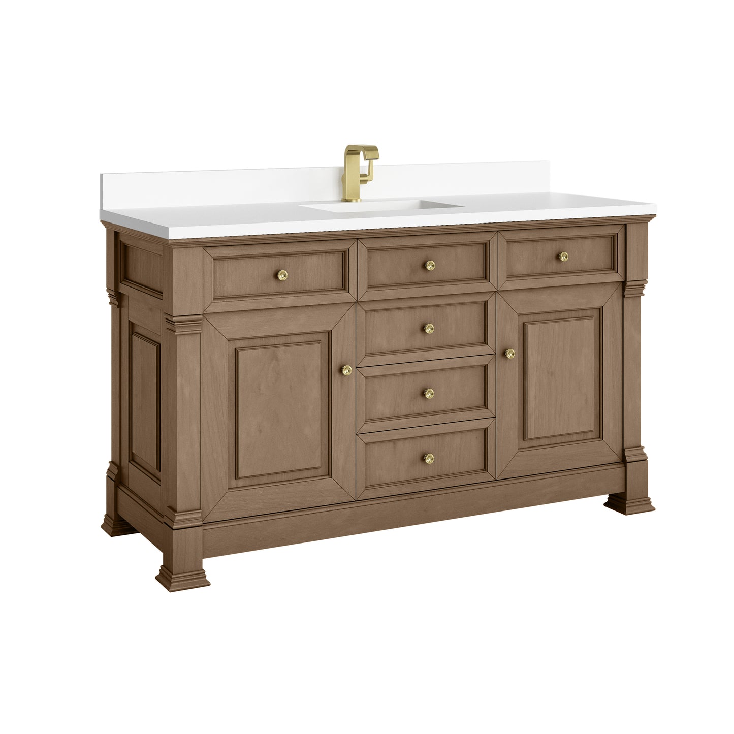 James Martin Vanities Brookfield 60" Pecan Single Vanity With Single Hole 3cm White Zeus Silestone Top and Backsplash