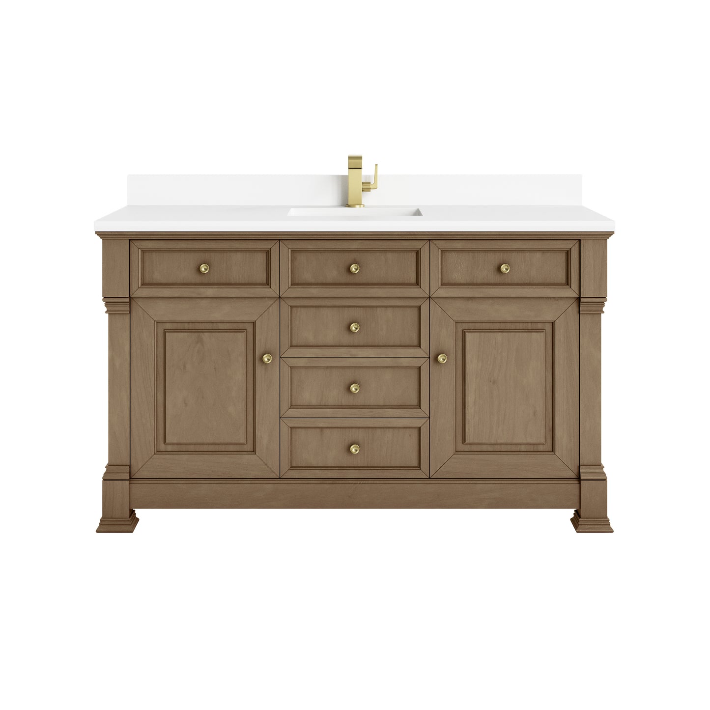 James Martin Vanities Brookfield 60" Pecan Single Vanity With Single Hole 3cm White Zeus Silestone Top and Backsplash