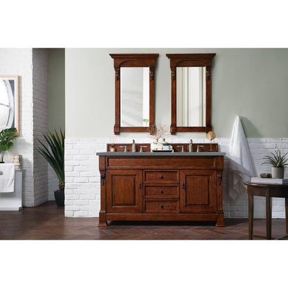 James Martin Vanities Brookfield 60" Warm Cherry Double Vanity With 3cm Cala Blue Quartz Top