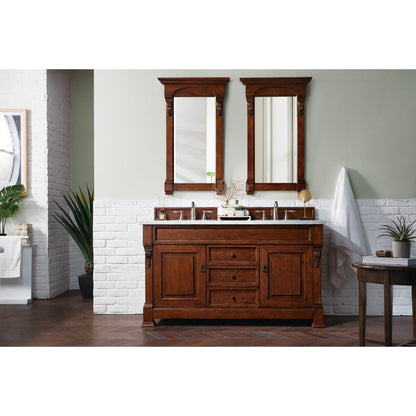 James Martin Vanities Brookfield 60" Warm Cherry Double Vanity With 3cm Carrara Marble Top