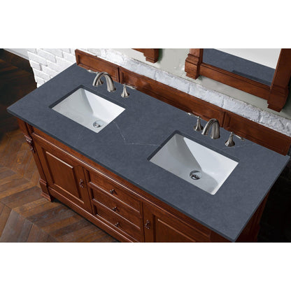 James Martin Vanities Brookfield 60" Warm Cherry Double Vanity With 3cm Charcoal Soapstone Quartz Top