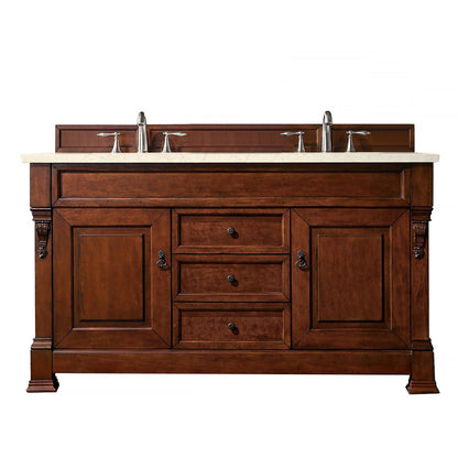 James Martin Vanities Brookfield 60" Warm Cherry Double Vanity With 3cm Eternal Marfil Quartz Top