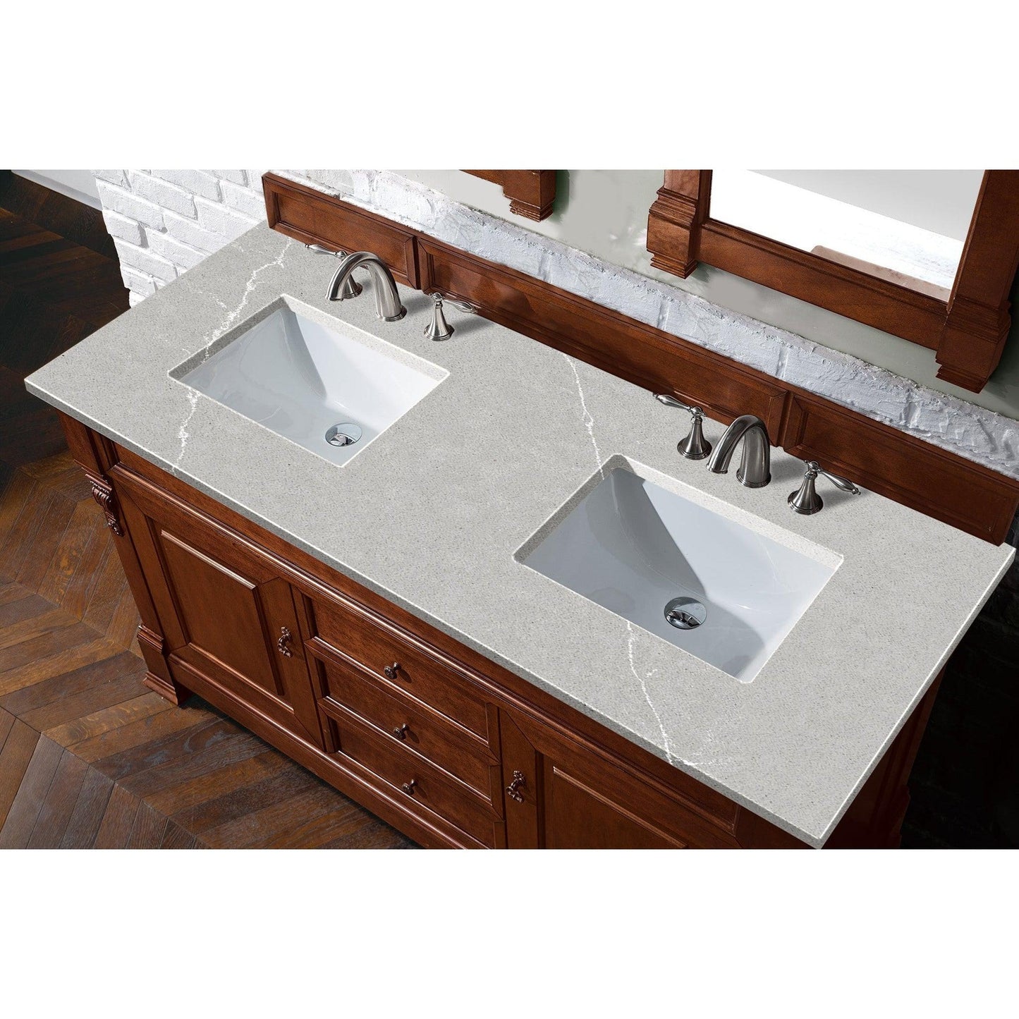 James Martin Vanities Brookfield 60" Warm Cherry Double Vanity With 3cm Eternal Serena Quartz Top