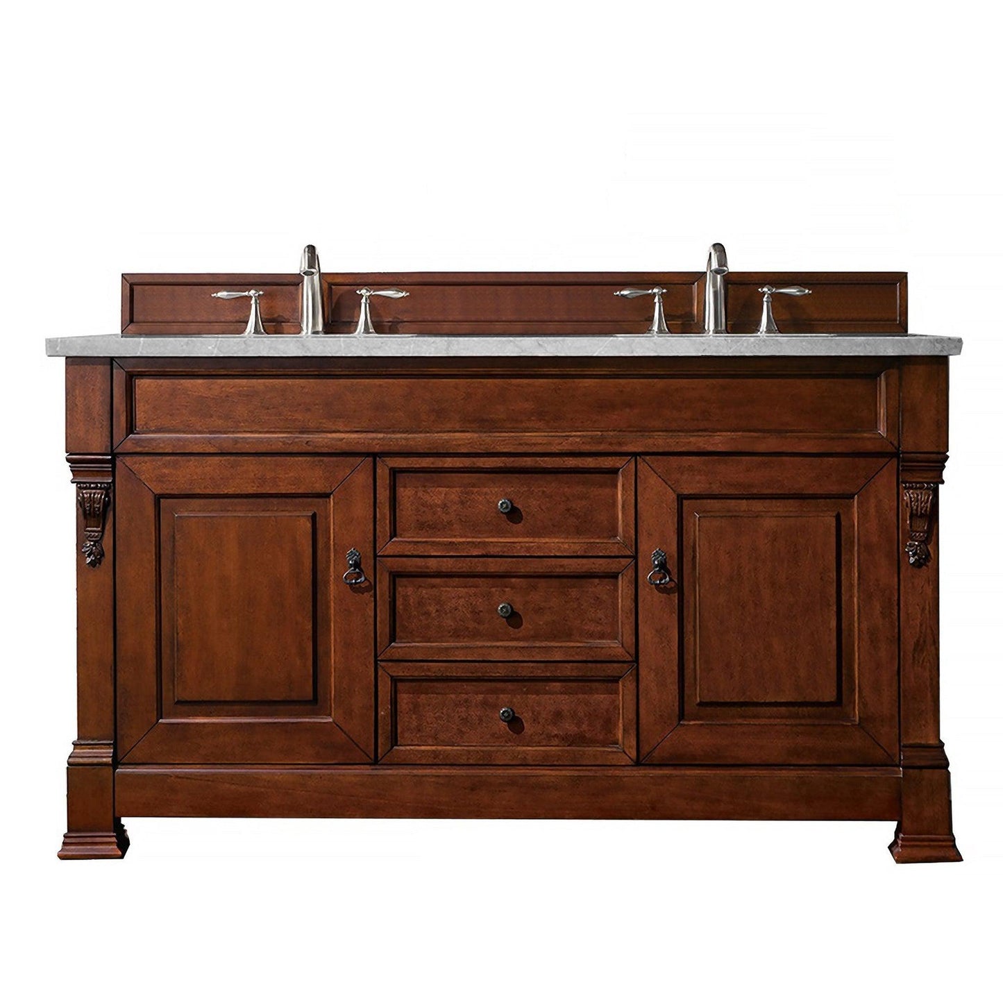 James Martin Vanities Brookfield 60" Warm Cherry Double Vanity With 3cm Eternal Serena Quartz Top