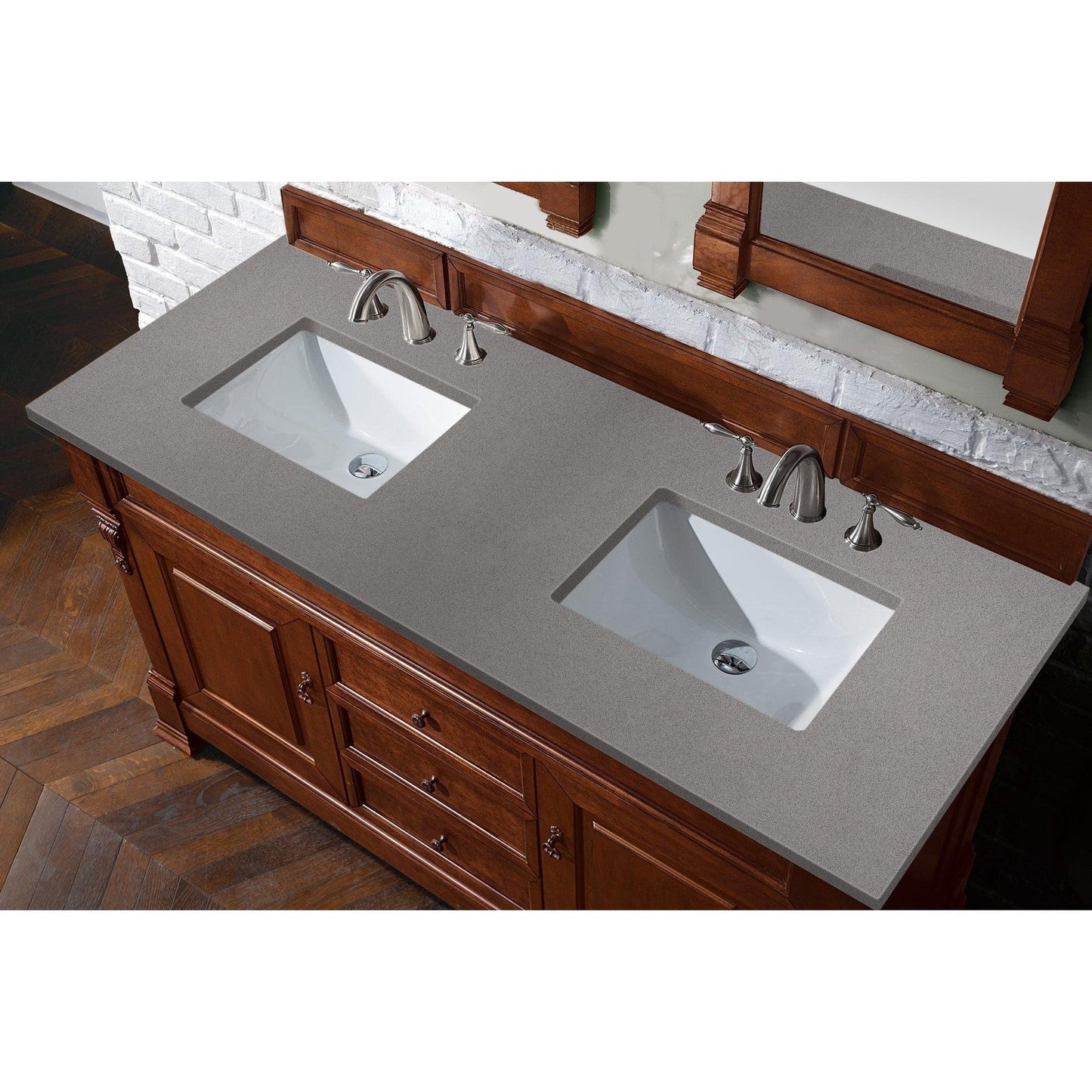 James Martin Vanities Brookfield 60" Warm Cherry Double Vanity With 3cm Grey Expo Quartz Top