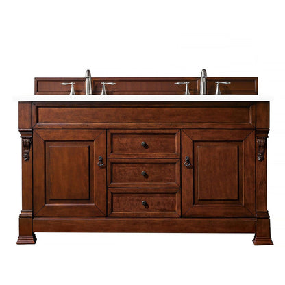 James Martin Vanities Brookfield 60" Warm Cherry Double Vanity With 3cm White Zeus Quartz Top