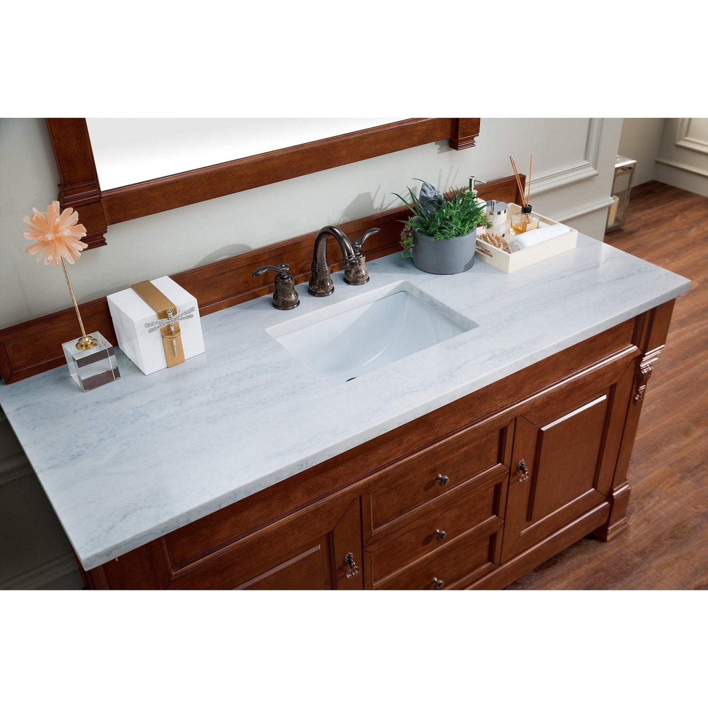 James Martin Vanities Brookfield 60" Warm Cherry Single Vanity With 3cm Arctic Fall Solid Surface Top