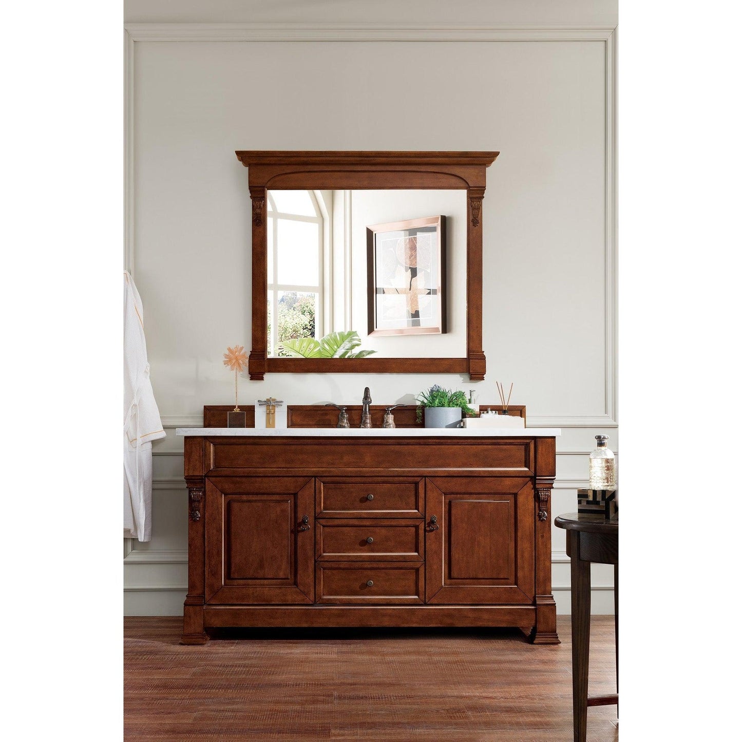 James Martin Vanities Brookfield 60" Warm Cherry Single Vanity With 3cm Eternal Jasmine Pearl Quartz Top