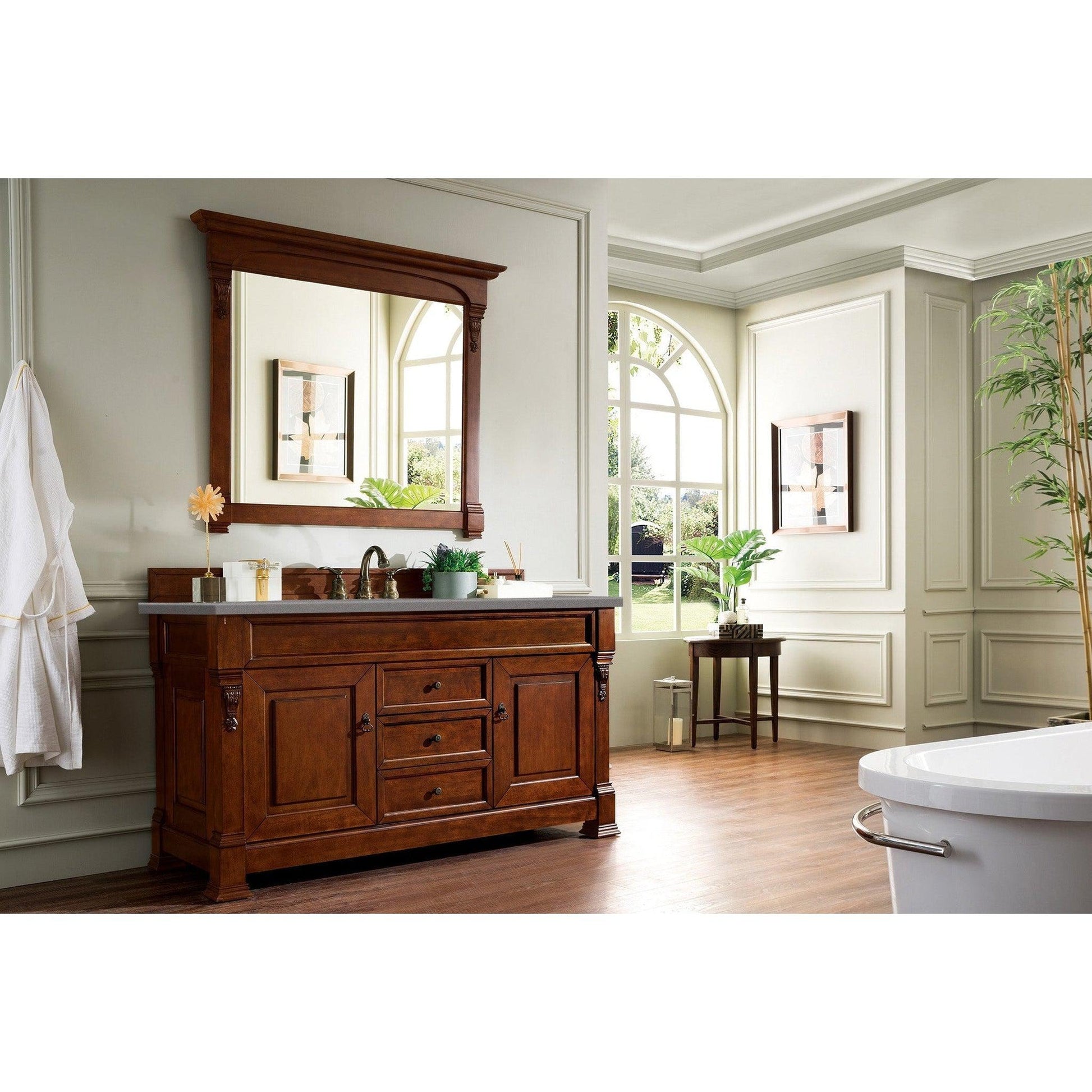 James Martin Vanities Brookfield 60" Warm Cherry Single Vanity With 3cm Grey Expo Quartz Top