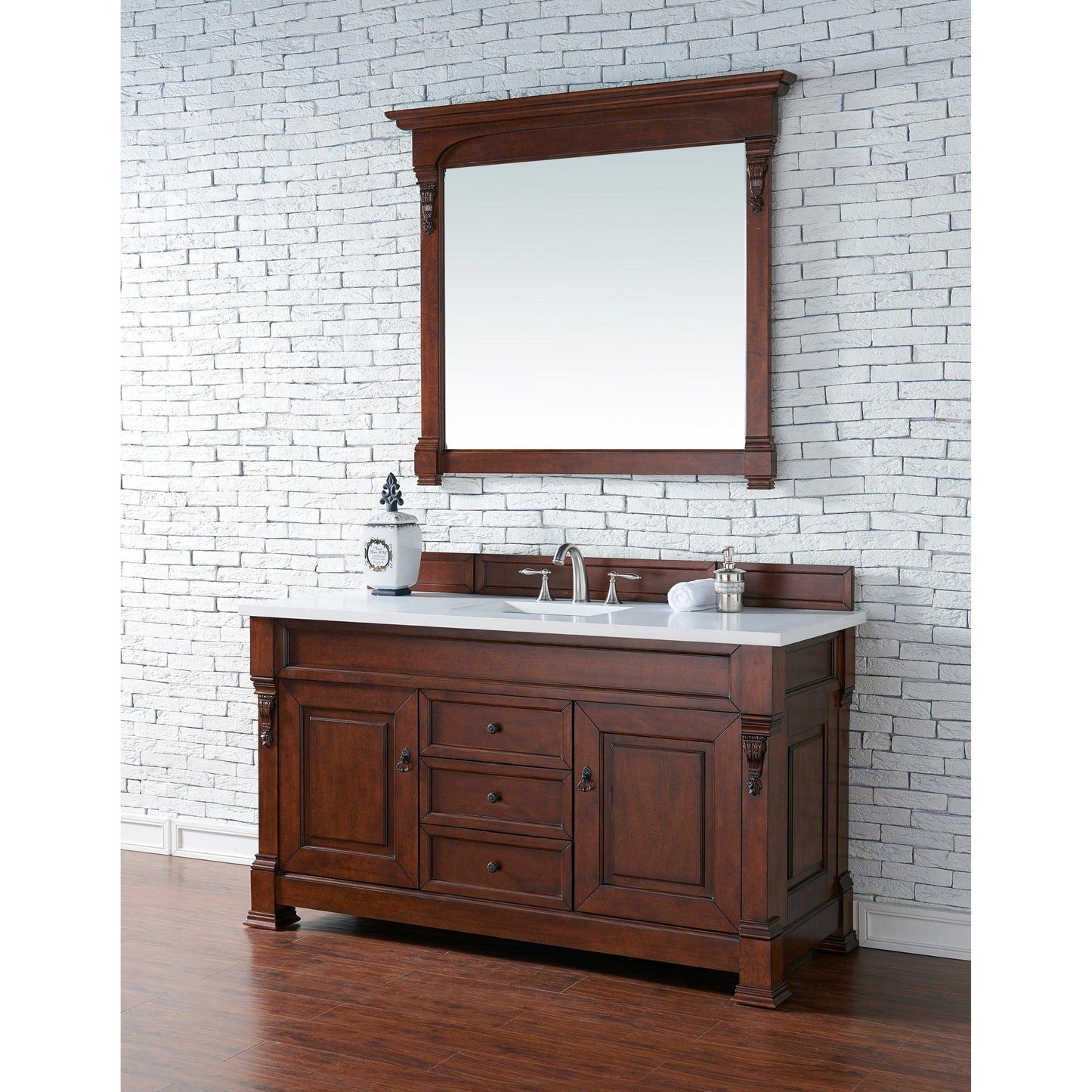 James Martin Vanities Brookfield 60" Warm Cherry Single Vanity With 3cm White Zeus Quartz Top