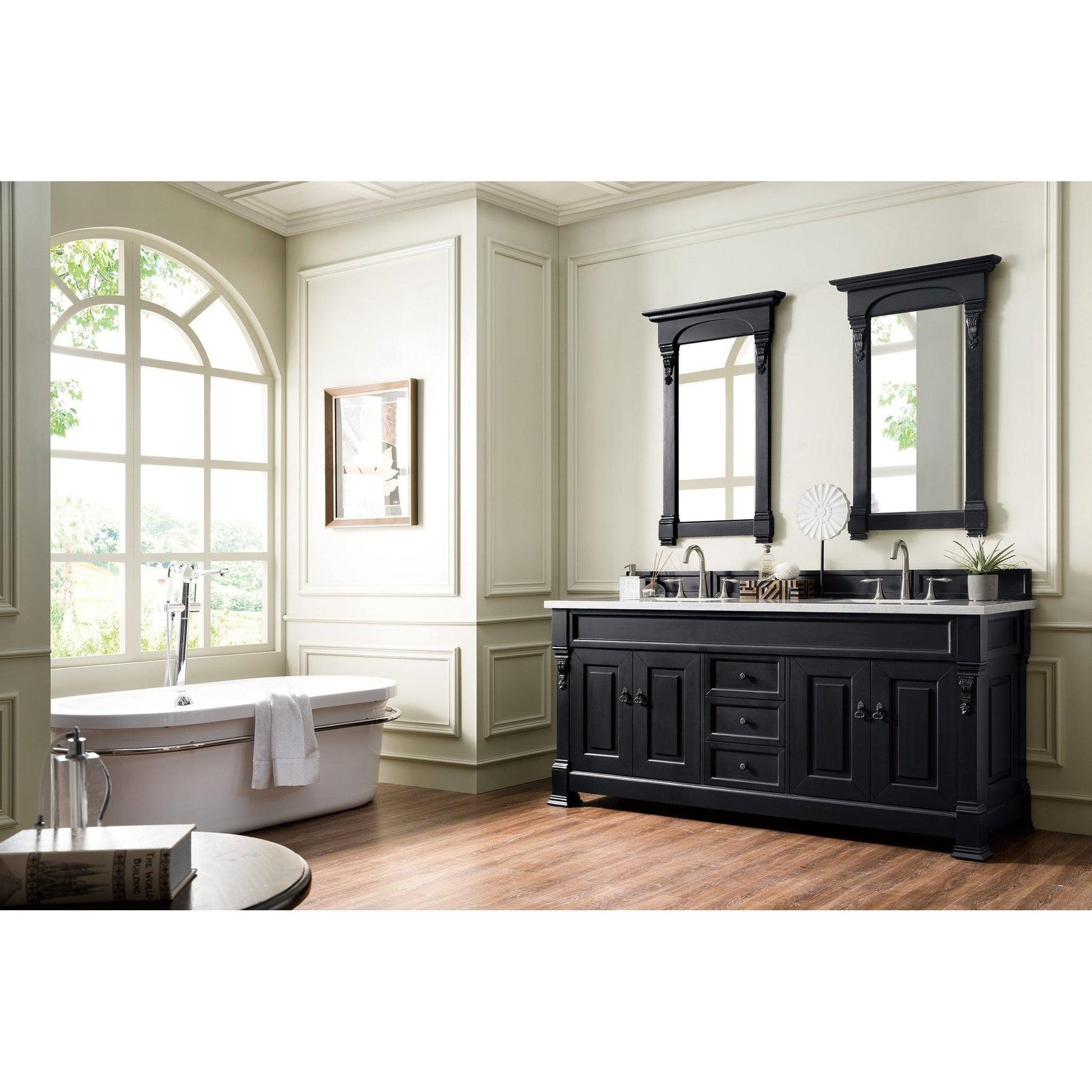 James Martin Vanities Brookfield 72" Antique Black Double Vanity With 3cm Arctic Fall Solid Surface Top
