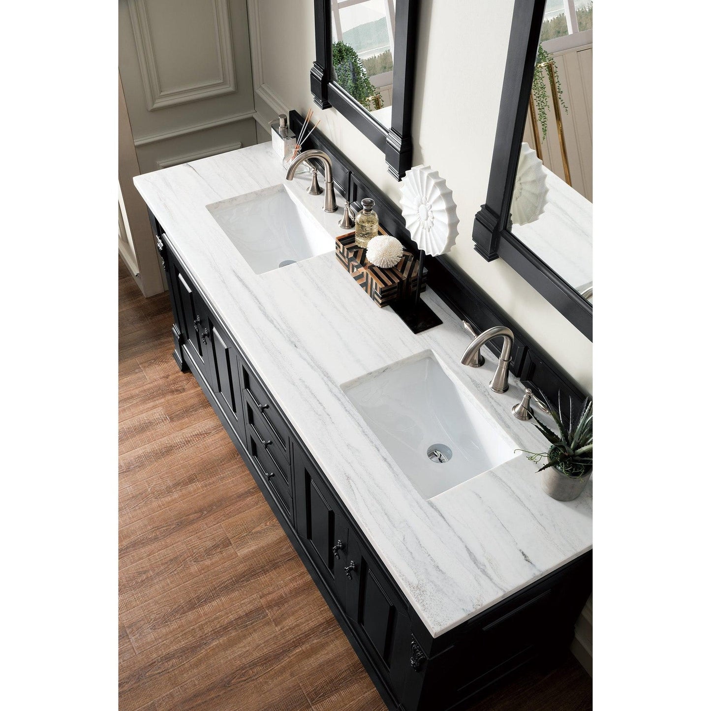 James Martin Vanities Brookfield 72" Antique Black Double Vanity With 3cm Arctic Fall Solid Surface Top