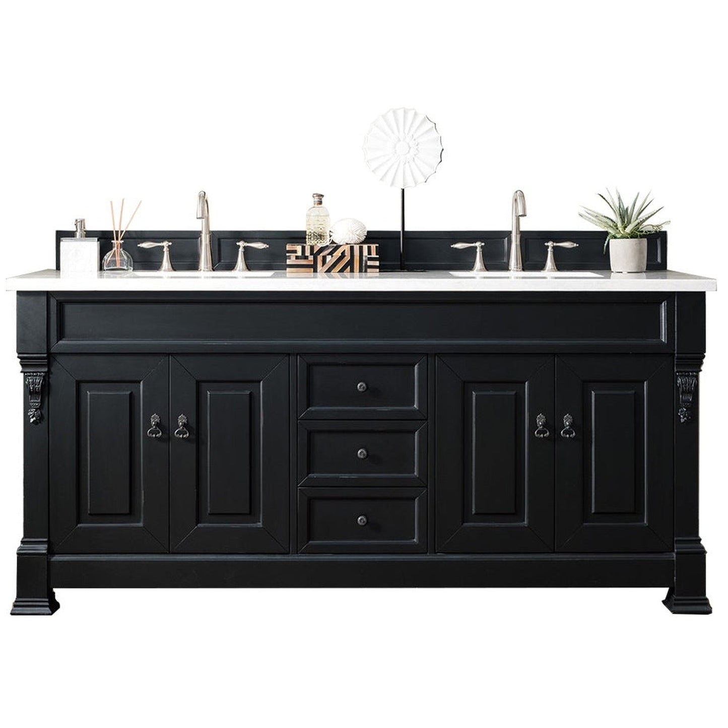 James Martin Vanities Brookfield 72" Antique Black Double Vanity With 3cm Arctic Fall Solid Surface Top