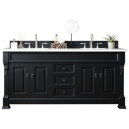 James Martin Vanities Brookfield 72" Antique Black Double Vanity With 3cm Arctic Fall Solid Surface Top