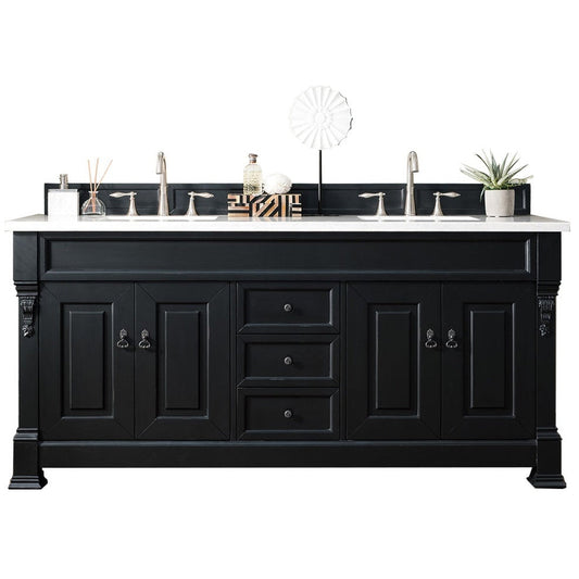 James Martin Vanities Brookfield 72" Antique Black Double Vanity With 3cm Arctic Fall Solid Surface Top