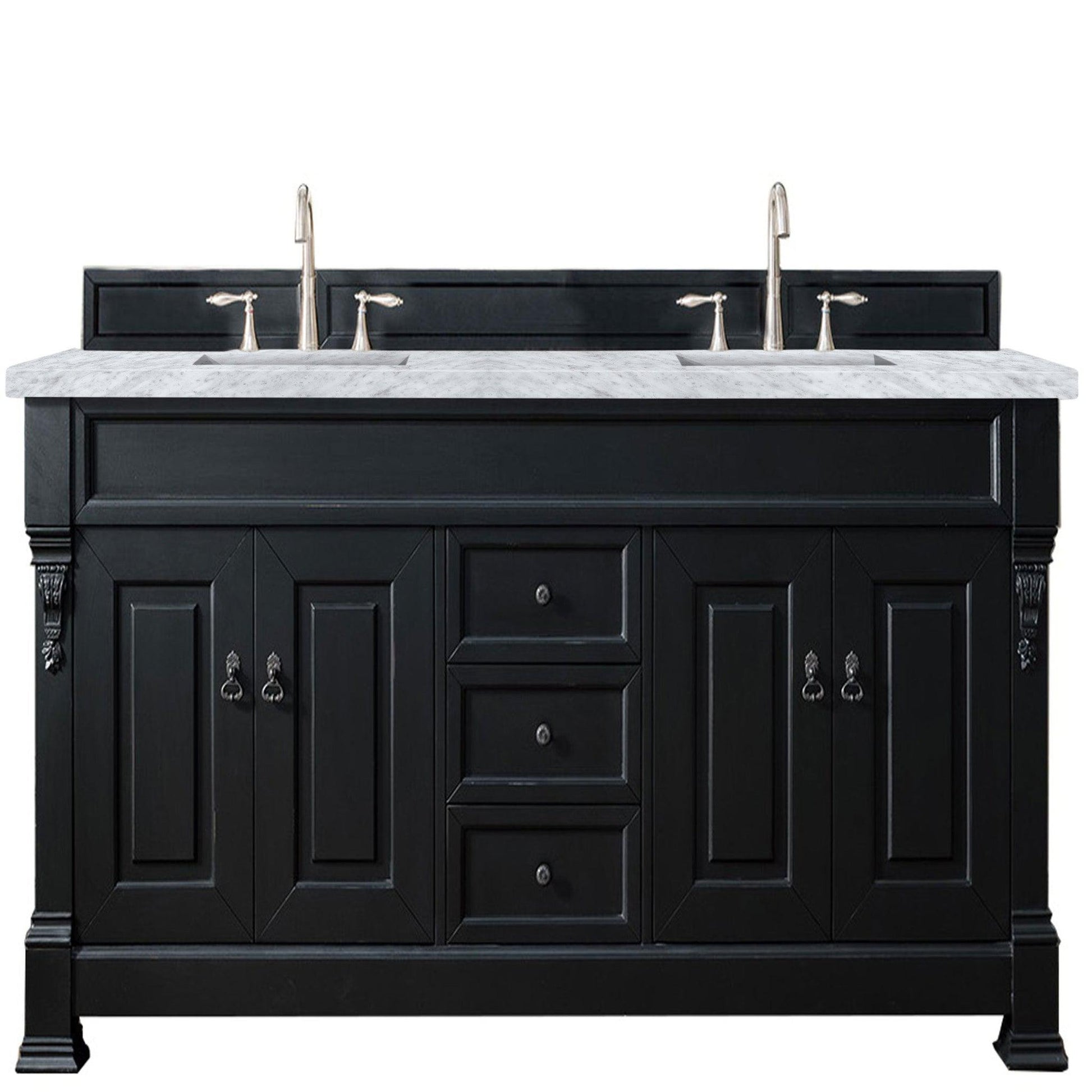 James Martin Vanities Brookfield 72" Antique Black Double Vanity With 3cm Carrara Marble Top