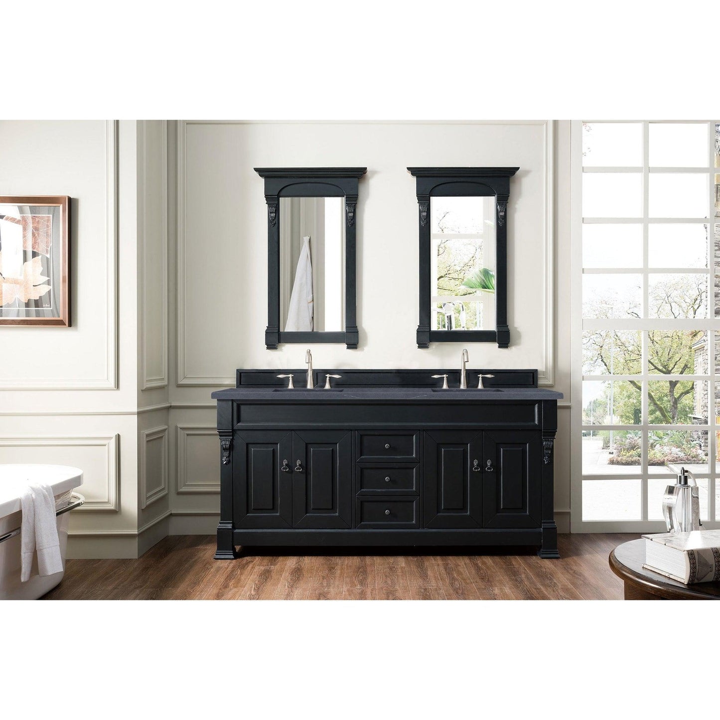 James Martin Vanities Brookfield 72" Antique Black Double Vanity With 3cm Charcoal Soapstone Quartz Top