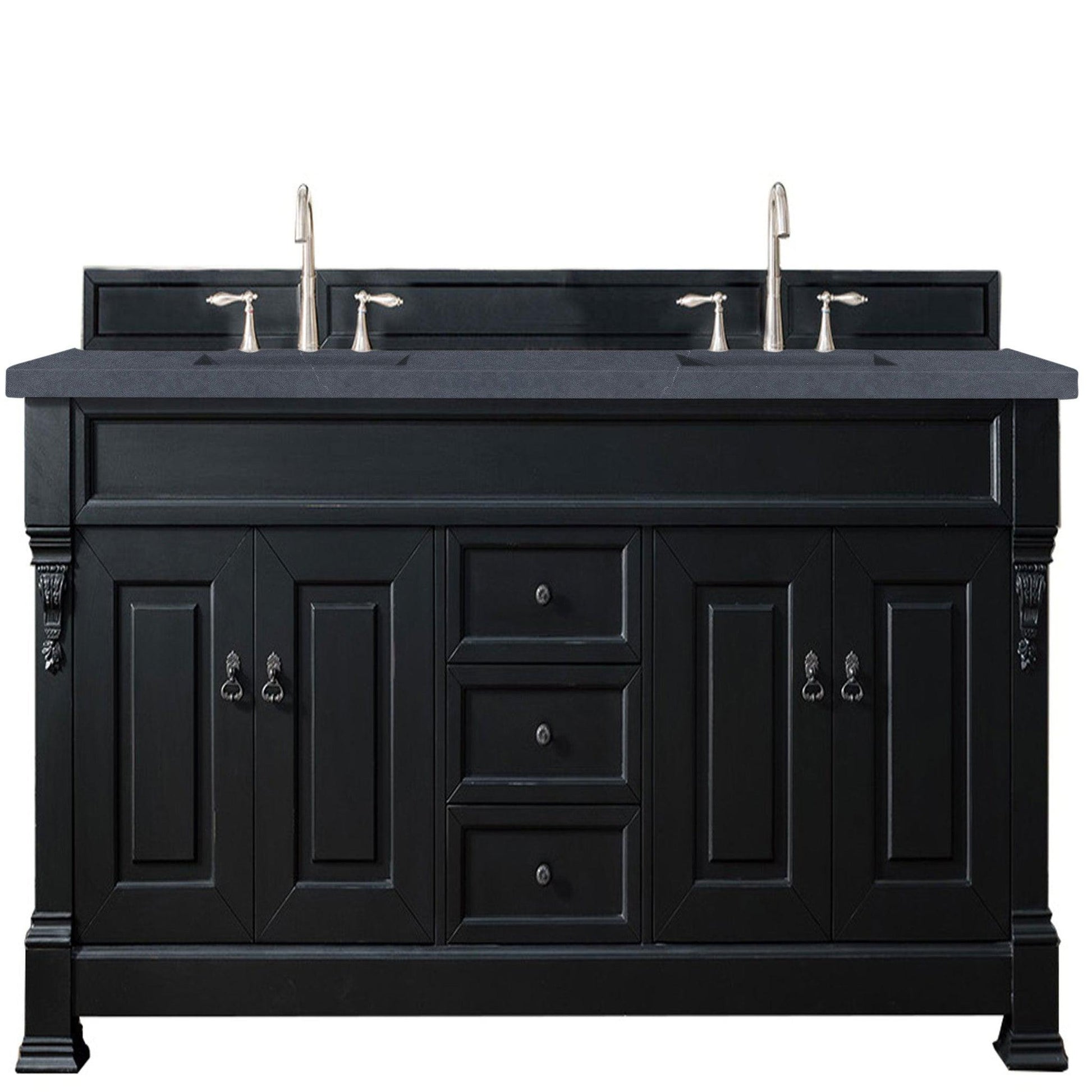 James Martin Vanities Brookfield 72" Antique Black Double Vanity With 3cm Charcoal Soapstone Quartz Top