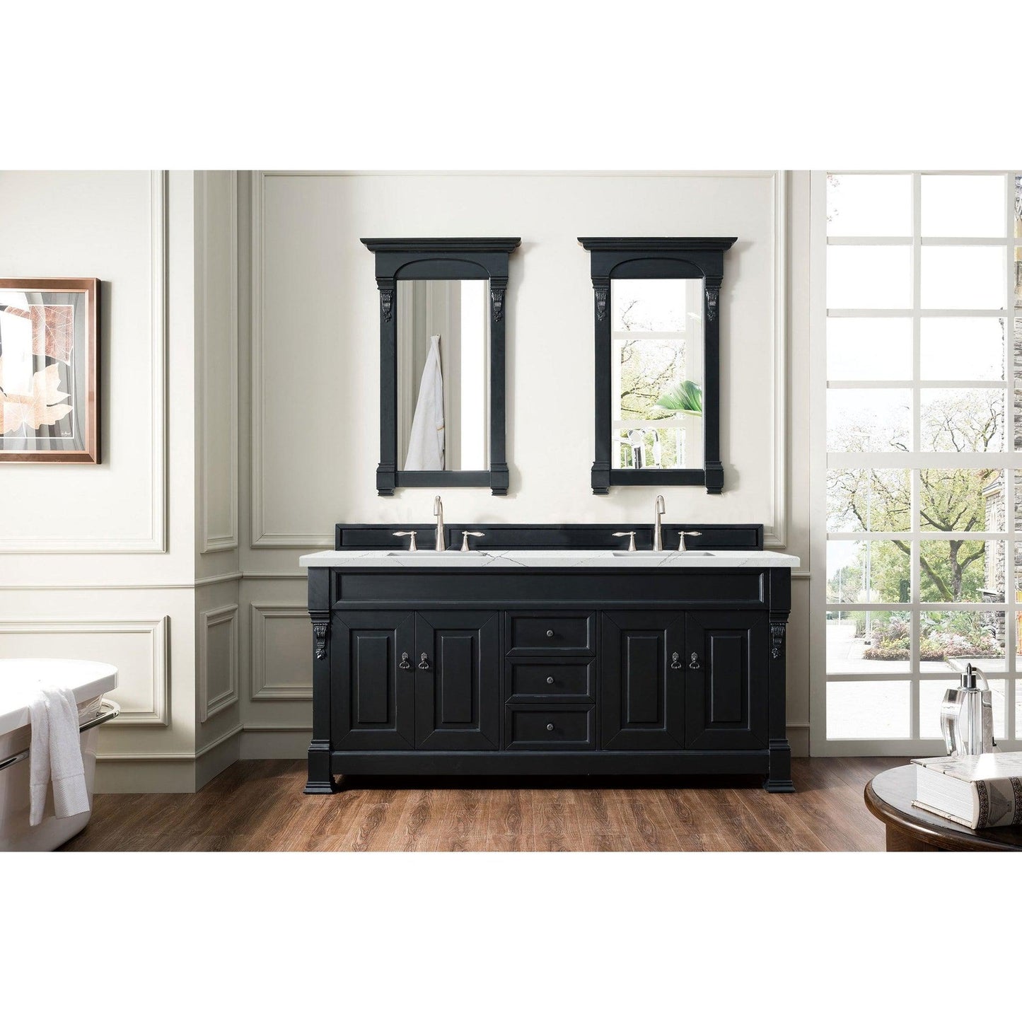 James Martin Vanities Brookfield 72" Antique Black Double Vanity With 3cm Ethereal Noctis Quartz Top