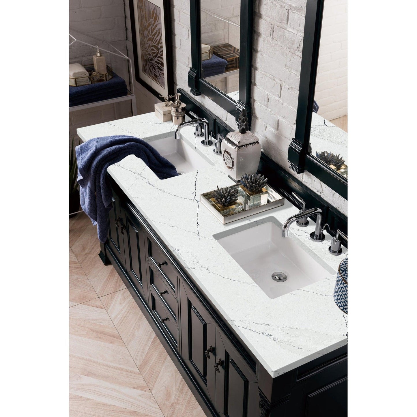 James Martin Vanities Brookfield 72" Antique Black Double Vanity With 3cm Ethereal Noctis Quartz Top