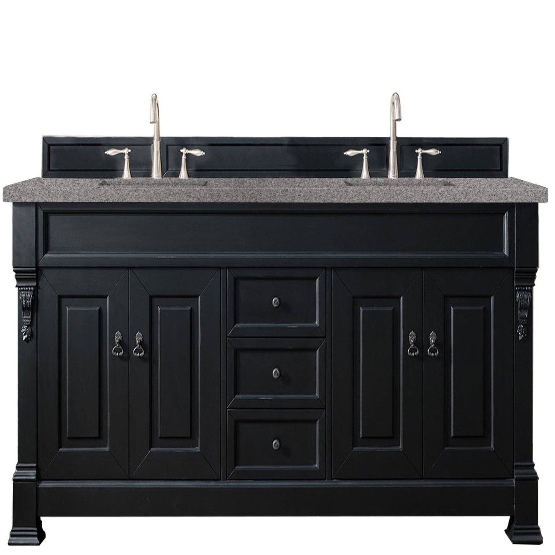 James Martin Vanities Brookfield 72" Antique Black Double Vanity With 3cm Grey Expo Quartz Top