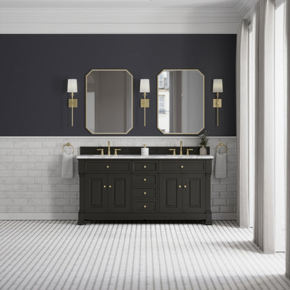 James Martin Vanities Brookfield 72" Black Onyx Double Vanity With 3cm Carrara White Marble Top