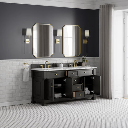 James Martin Vanities Brookfield 72" Black Onyx Double Vanity With 3cm Carrara White Marble Top