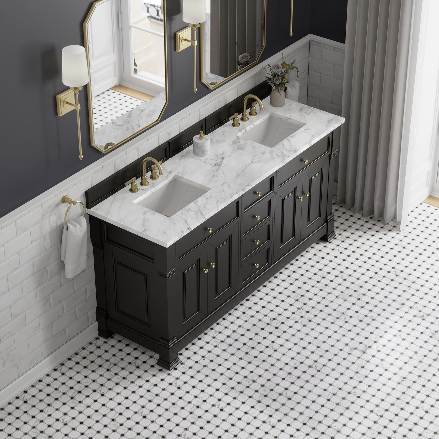 James Martin Vanities Brookfield 72" Black Onyx Double Vanity With 3cm Carrara White Marble Top