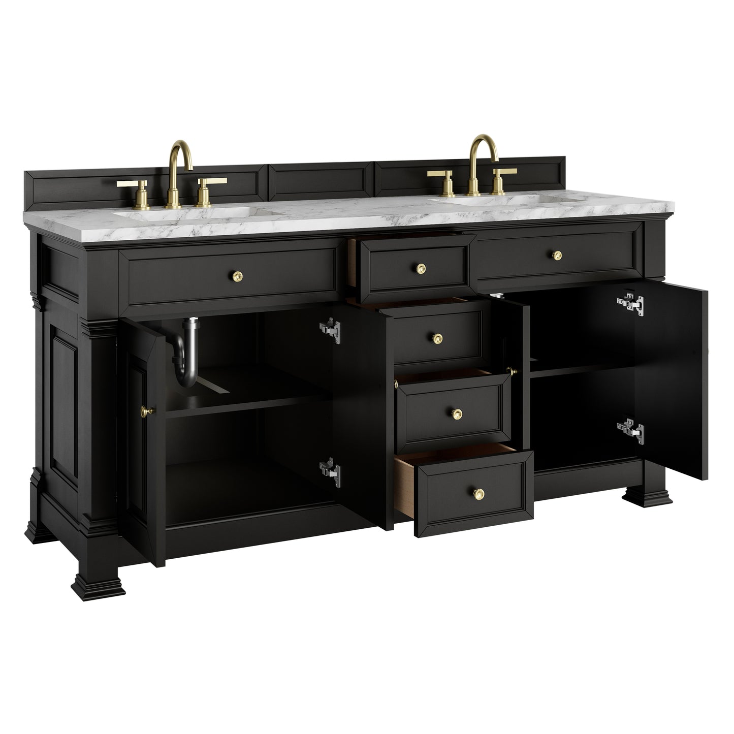 James Martin Vanities Brookfield 72" Black Onyx Double Vanity With 3cm Carrara White Marble Top
