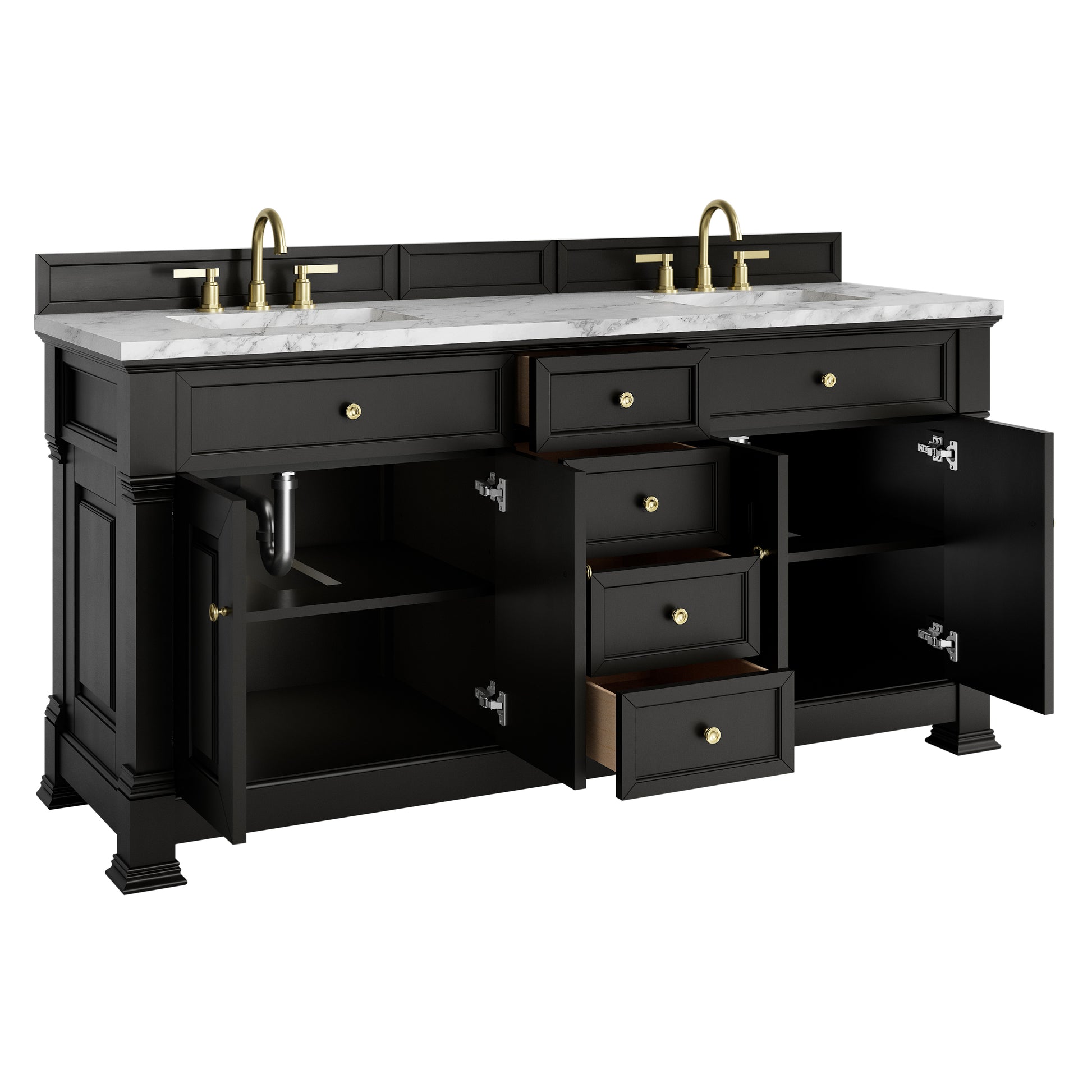James Martin Vanities Brookfield 72" Black Onyx Double Vanity With 3cm Carrara White Marble Top