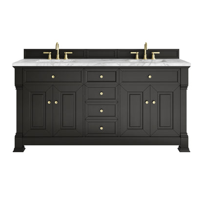 James Martin Vanities Brookfield 72" Black Onyx Double Vanity With 3cm Carrara White Marble Top