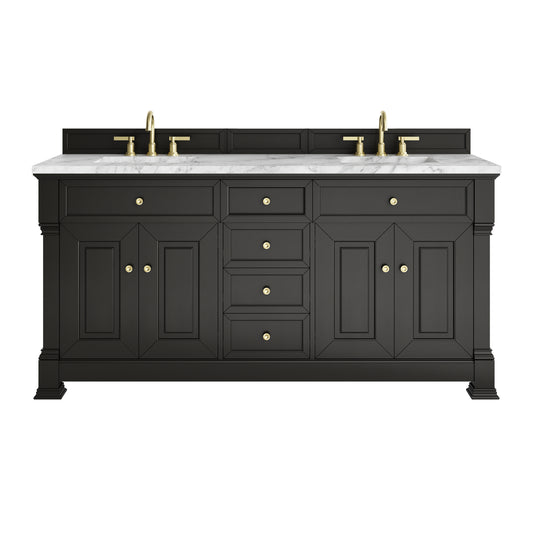 James Martin Vanities Brookfield 72" Black Onyx Double Vanity With 3cm Carrara White Marble Top
