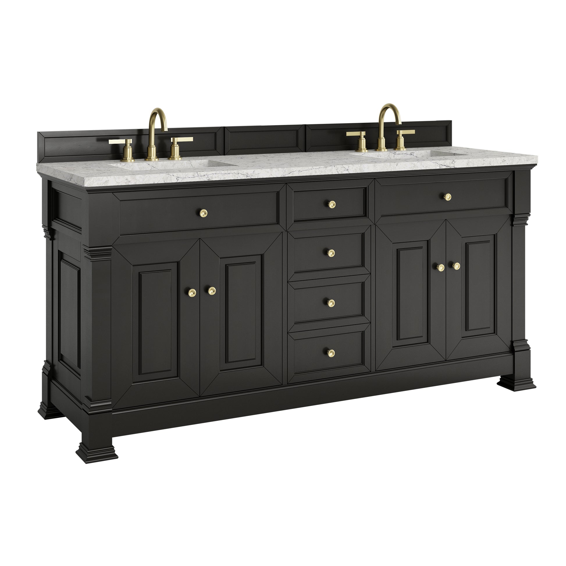 James Martin Vanities Brookfield 72" Black Onyx Double Vanity With 3cm Eternal Jasmine Pearl Silestone Top