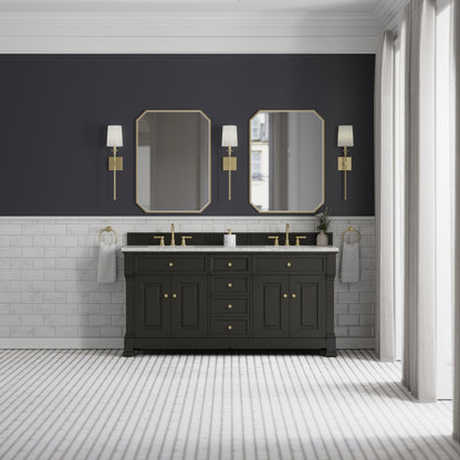 James Martin Vanities Brookfield 72" Black Onyx Double Vanity With 3cm Eternal Jasmine Pearl Silestone Top