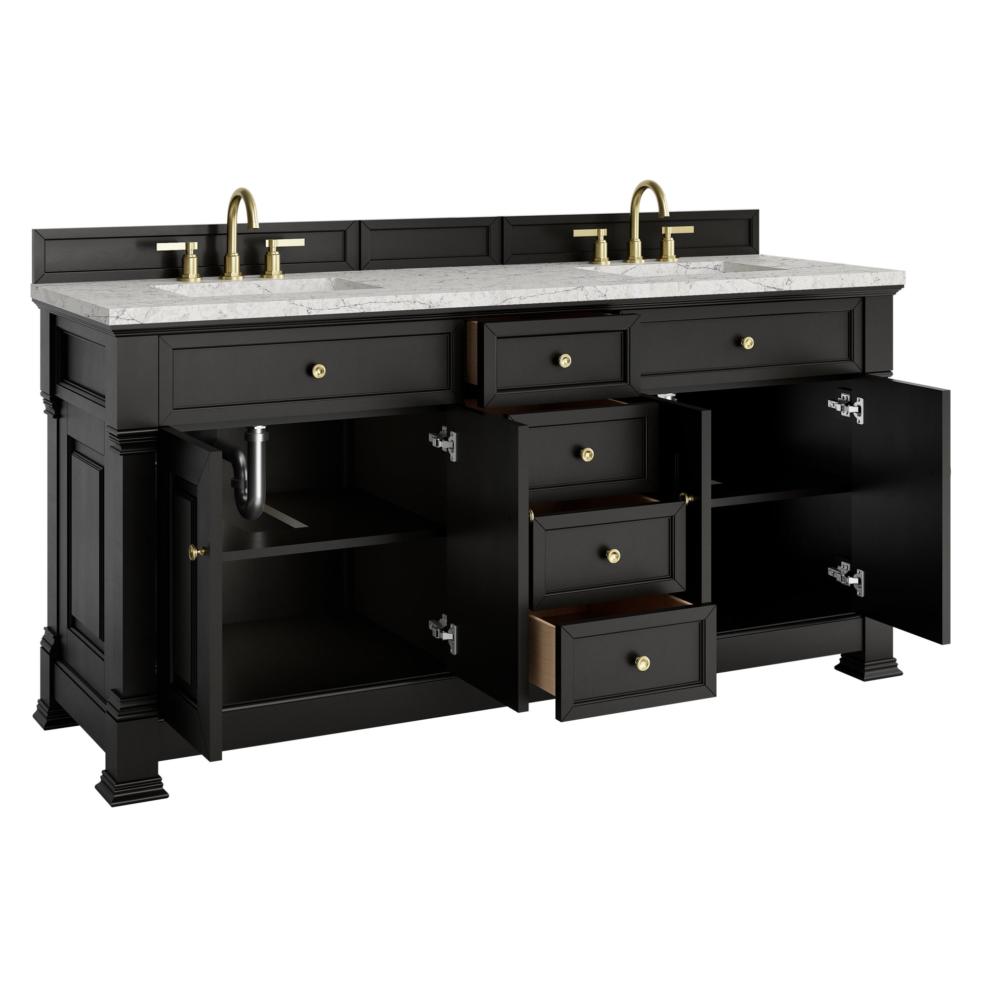James Martin Vanities Brookfield 72" Black Onyx Double Vanity With 3cm Eternal Jasmine Pearl Silestone Top