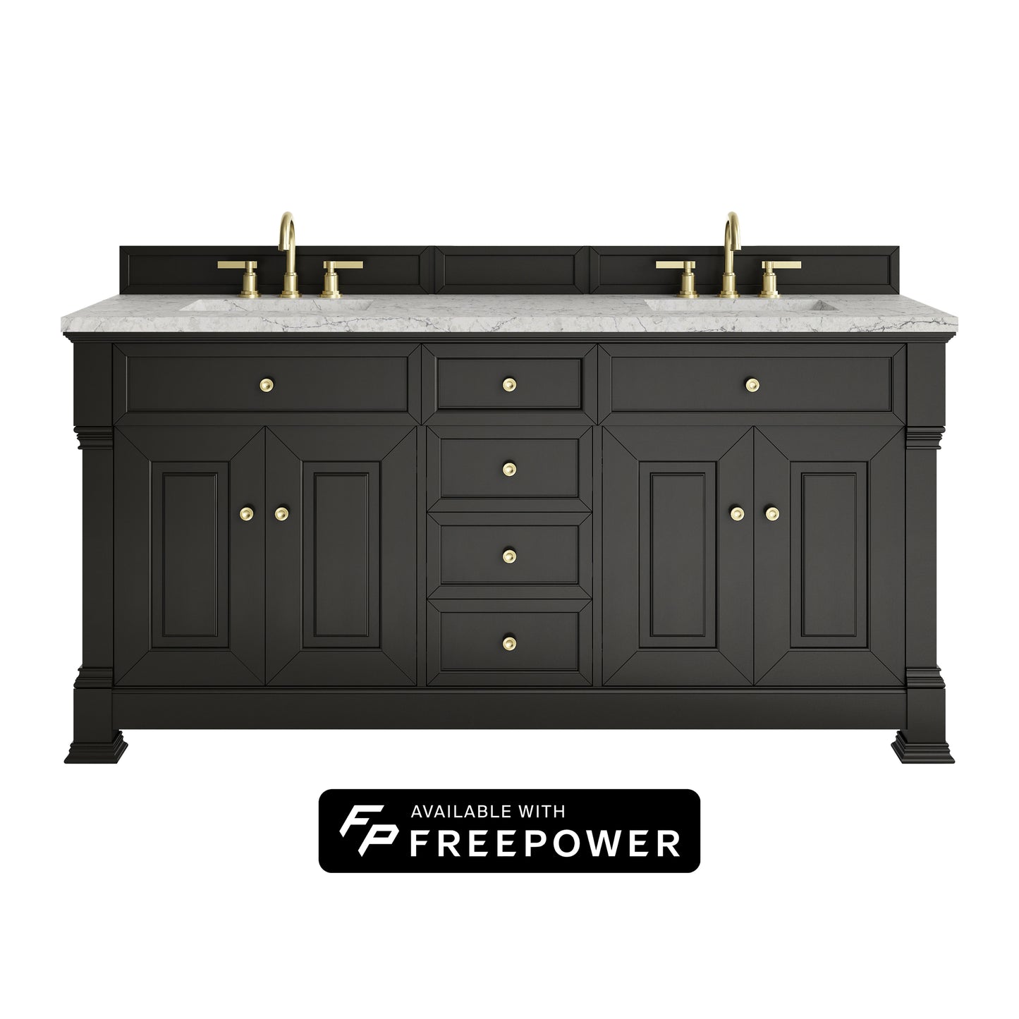 James Martin Vanities Brookfield 72" Black Onyx Double Vanity With 3cm Eternal Jasmine Pearl Silestone Top With FreePower Wireless Charger