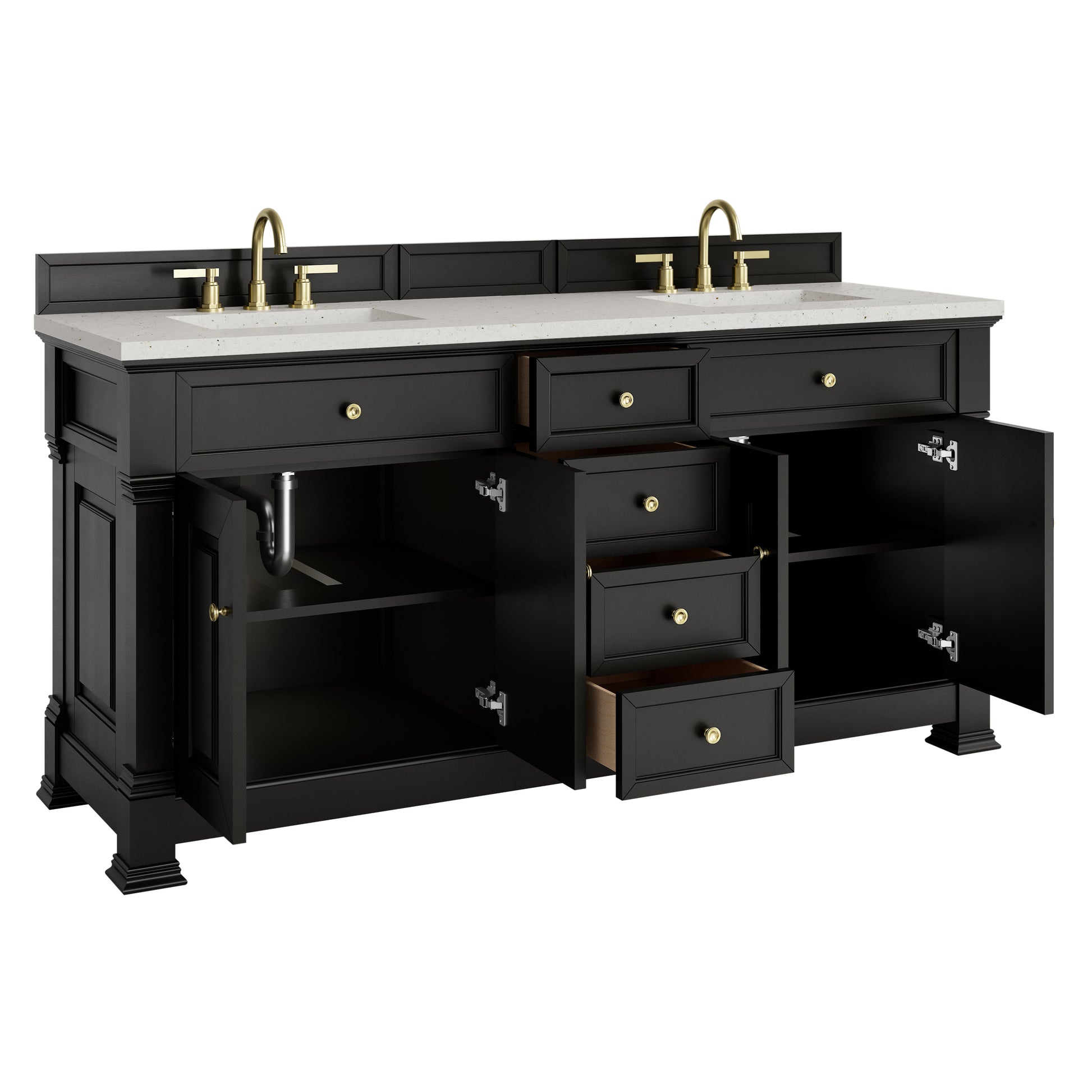 James Martin Vanities Brookfield 72" Black Onyx Double Vanity With 3cm Lime Delight Silestone Top