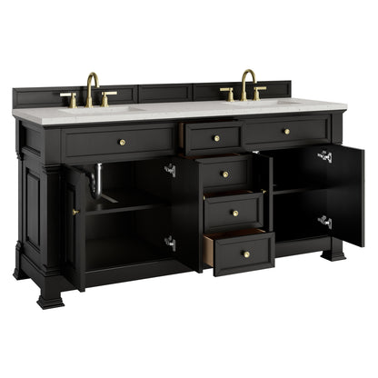 James Martin Vanities Brookfield 72" Black Onyx Double Vanity With 3cm Lime Delight Silestone Top