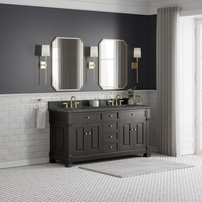 James Martin Vanities Brookfield 72" Black Onyx Double Vanity With 3cm Parisien Bleu Silestone Top