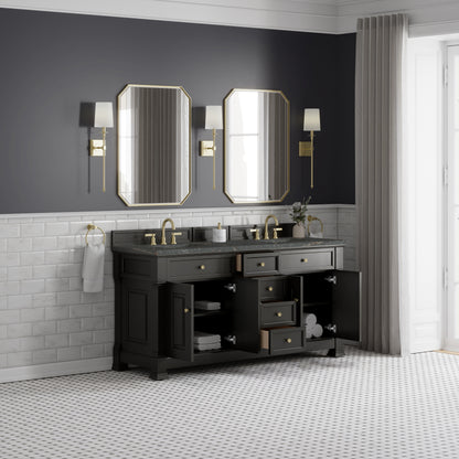 James Martin Vanities Brookfield 72" Black Onyx Double Vanity With 3cm Parisien Bleu Silestone Top
