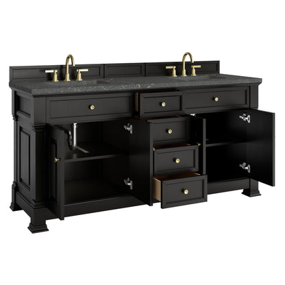 James Martin Vanities Brookfield 72" Black Onyx Double Vanity With 3cm Parisien Bleu Silestone Top