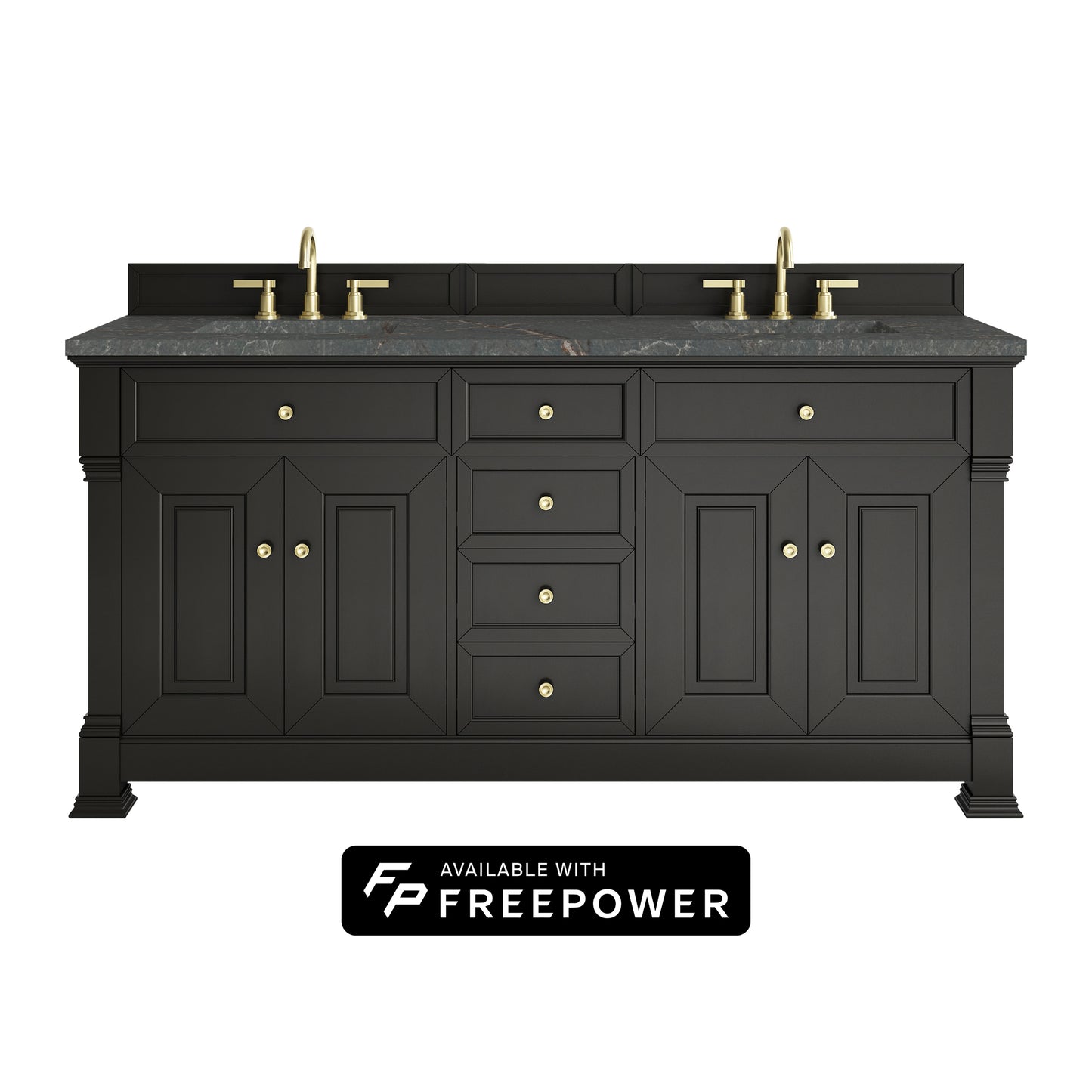 James Martin Vanities Brookfield 72" Black Onyx Double Vanity With 3cm Parisien Bleu Silestone Top With FreePower Wireless Charger