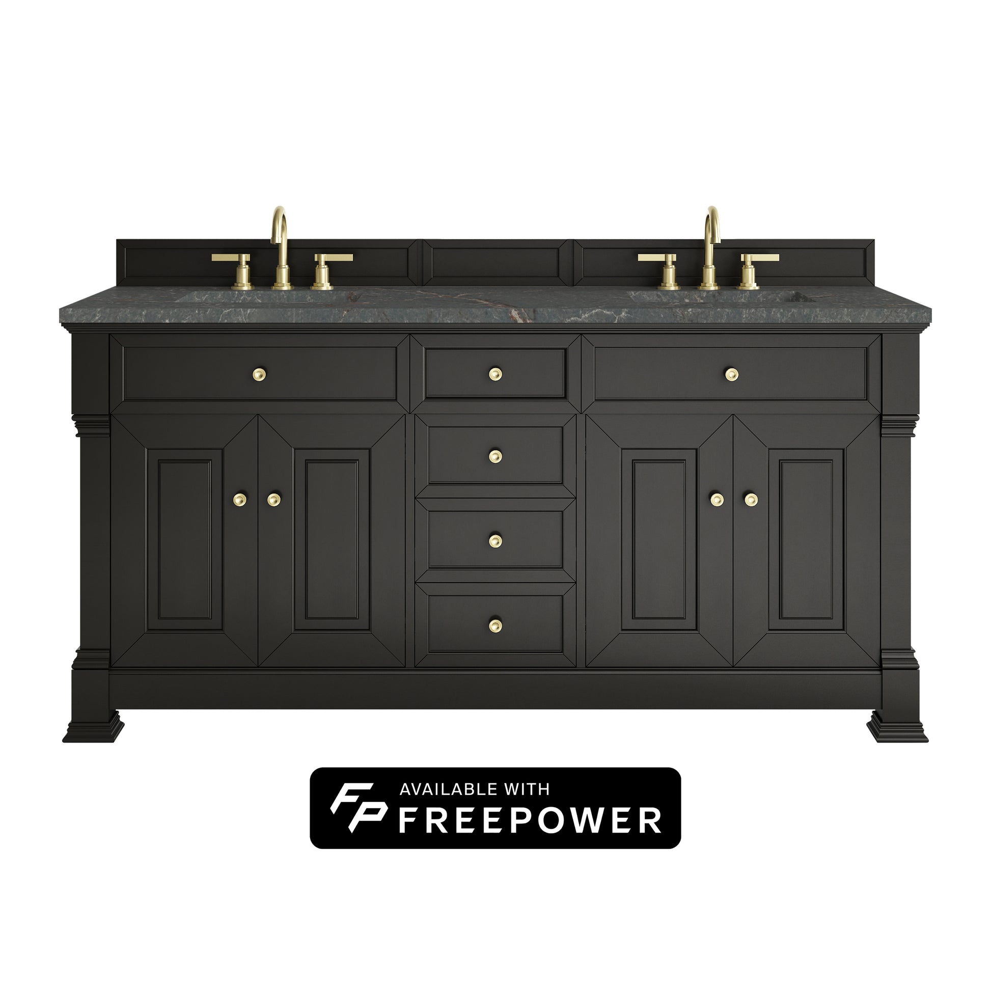 James Martin Vanities Brookfield 72" Black Onyx Double Vanity With 3cm Parisien Bleu Silestone Top With FreePower Wireless Charger