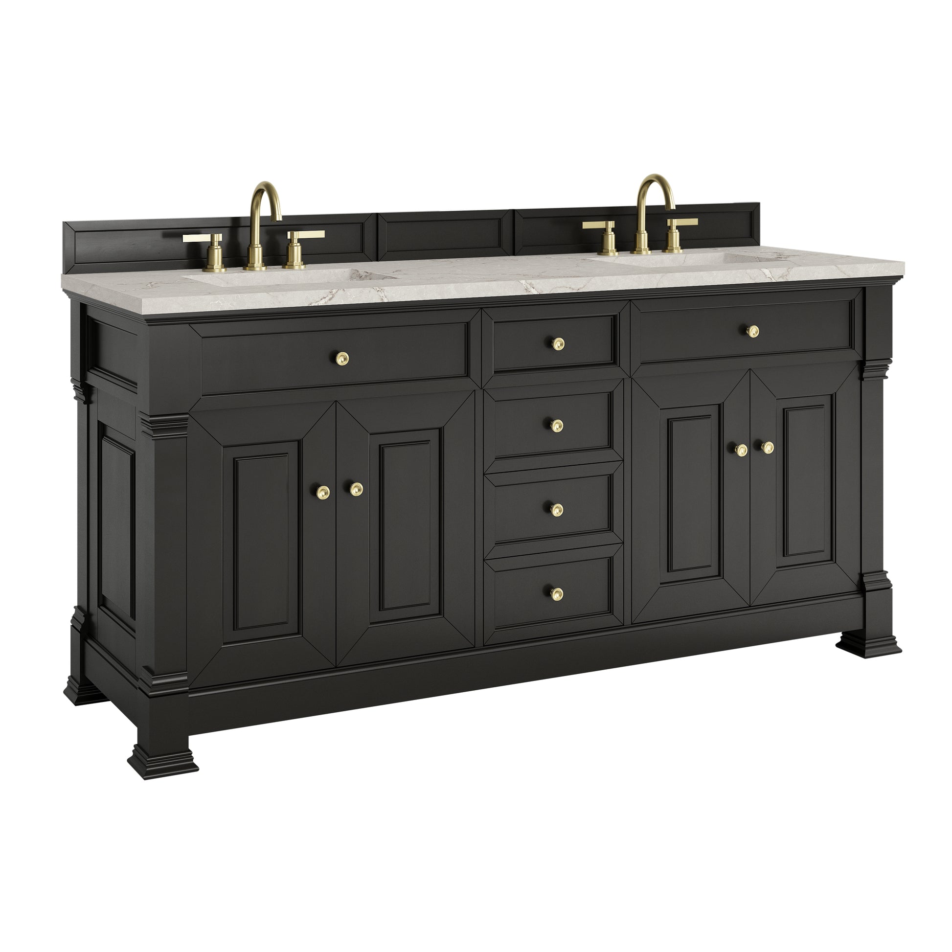 James Martin Vanities Brookfield 72" Black Onyx Double Vanity With 3cm Victorian Silver Silestone Top